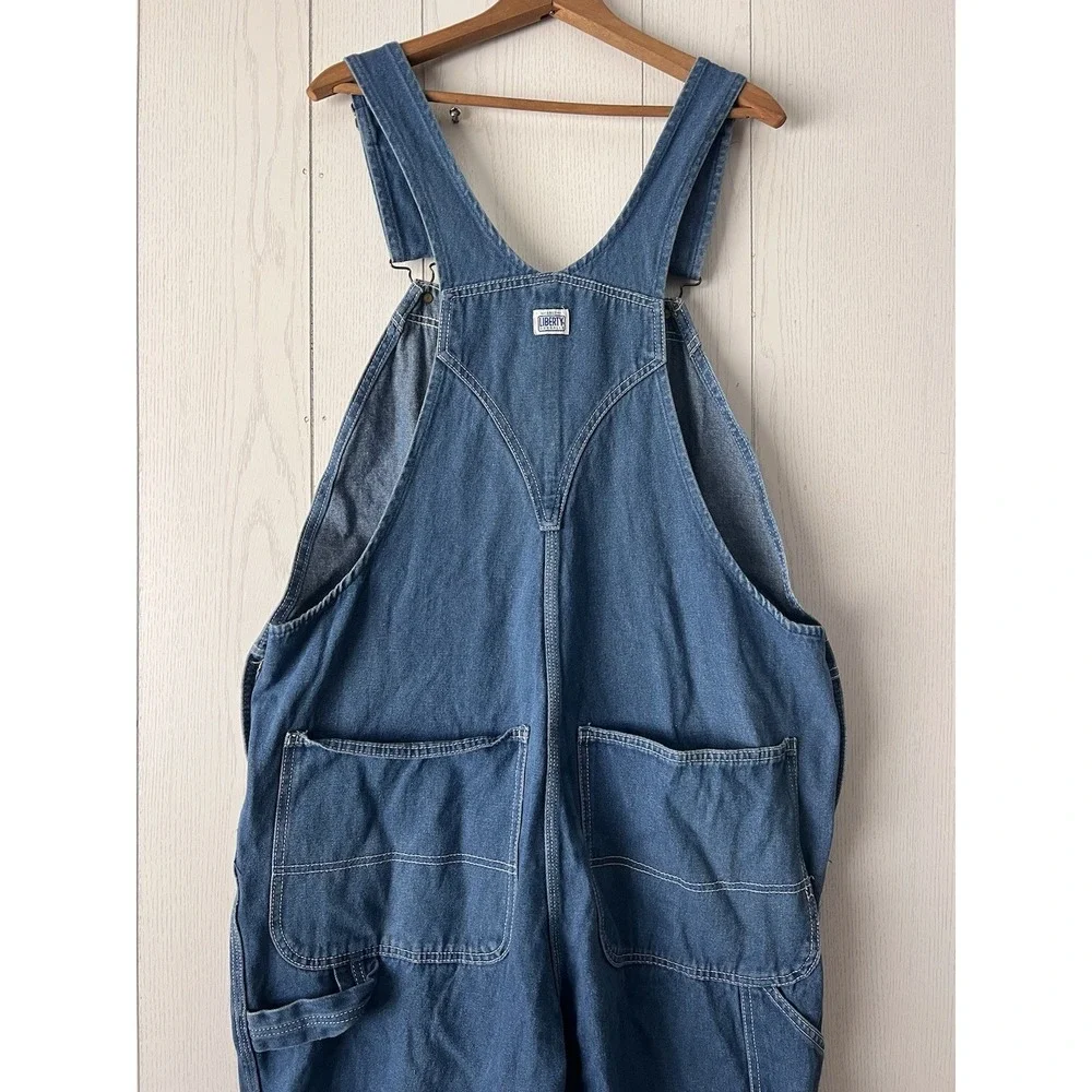 Liberty Bib Overalls Mens 42x32 Denim Blue Button Fly Carpenter Hammer Loop